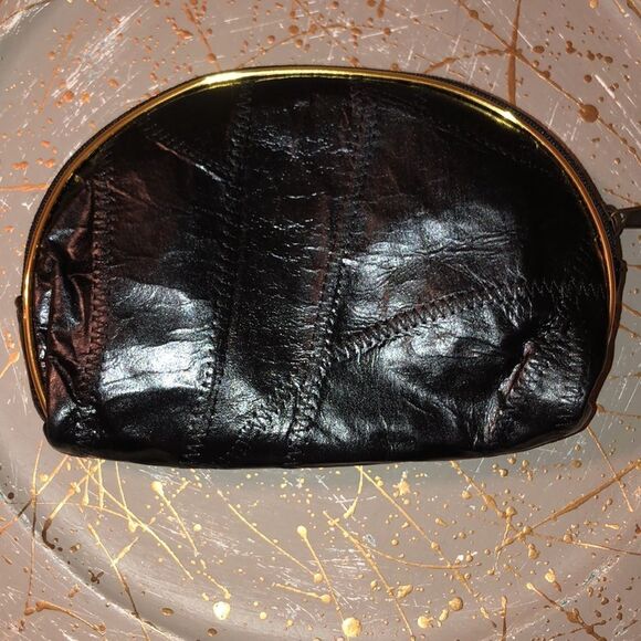 Paris Faux Patch Leather Black Gold Metallic Nesting Travel Bags - Picture 6 of 13